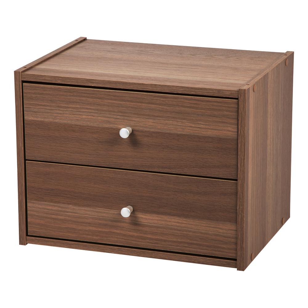 Iris Kuda Series Brown Oak 2 Drawer Wood Storage Cube 596420 The