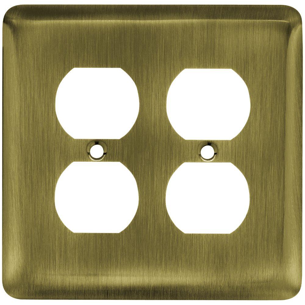 Liberty Stamped Round Decorative Double Duplex Outlet Cover, Antique Brass64068 The Home Depot