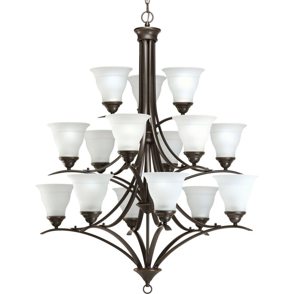 Progress Lighting Trinity 15 Light Antique Bronze Chandelier With Progress Lighting Trinity 15 Light Antique Bronze Chandelier With Etched Glass Shade
