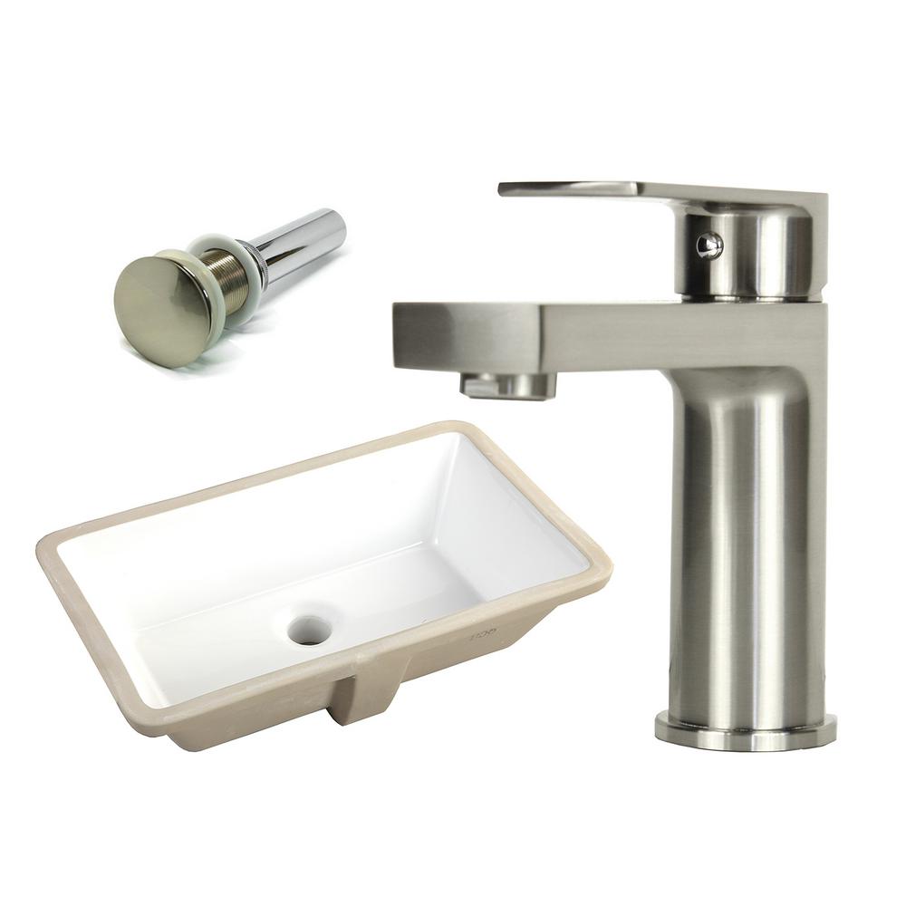 Kingsman Hardware 20 7 8 In Rectangle Undermount Vitreous Glazed Rectangle Undermount Vitreous Glazed Ceramic Sink With Brushed Nickel Bathroom Faucet Pop Up Drain Combo