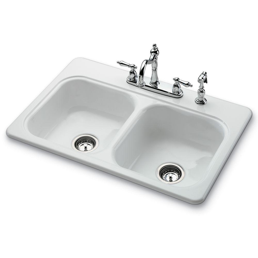 Bootz Industries Garnet II Drop In Porcelain 22 In 4 Hole Self Rimming Double Basin Kitchen Sink In White 031 2958 OK The Home Depot