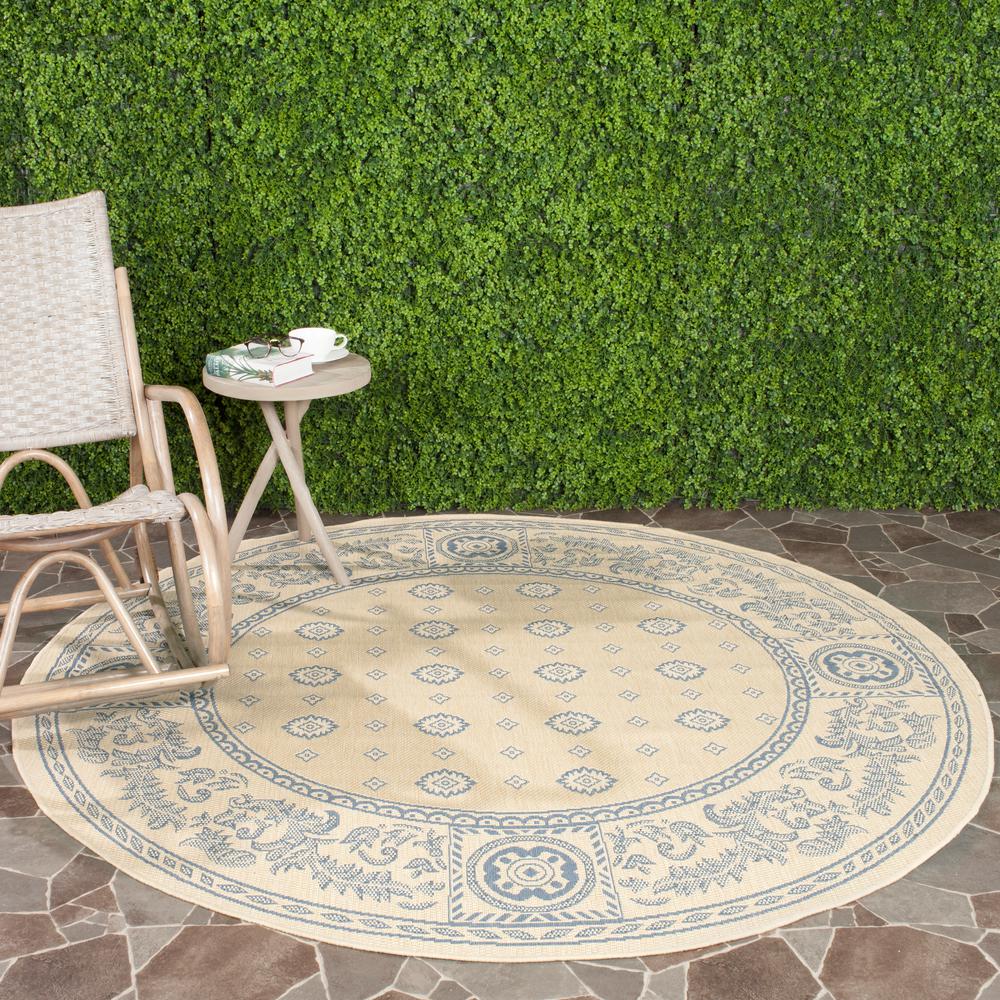 Safavieh Courtyard Natural/Blue 5 ft. 3 in. x 5 ft. 3 in. Indoor/Outdoor Round Area RugCY1356