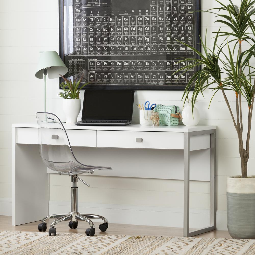 South Shore Interface Pure White Desk With 2 Drawers 10536 The