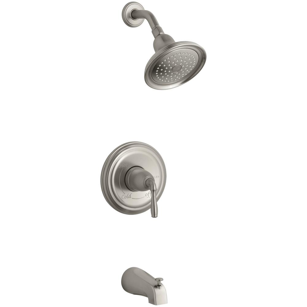 Valve Included Kohler Elmbrook Single-Handle 3-Spray Tub and Shower Faucet in Brushed Nickel
