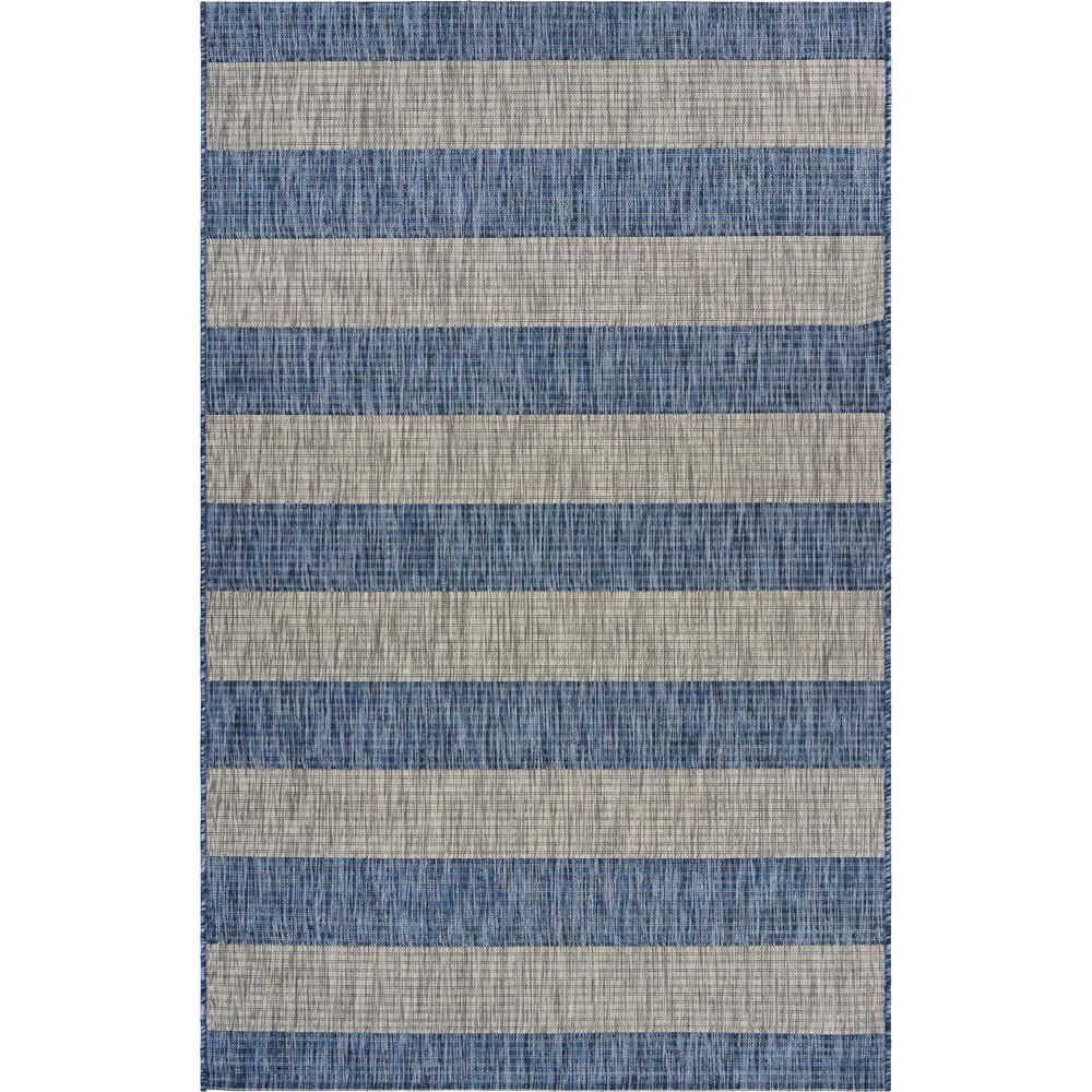 LR Home Catalina Coastal Blue/Gray 5 ft. x 7 ft. Stripes Indoor/Outdoor Area Rug