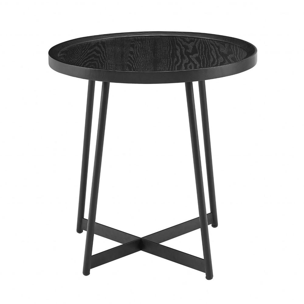 HomeRoots Amelia 22.05 in. Black Round Side Table in Black Ash Wood End