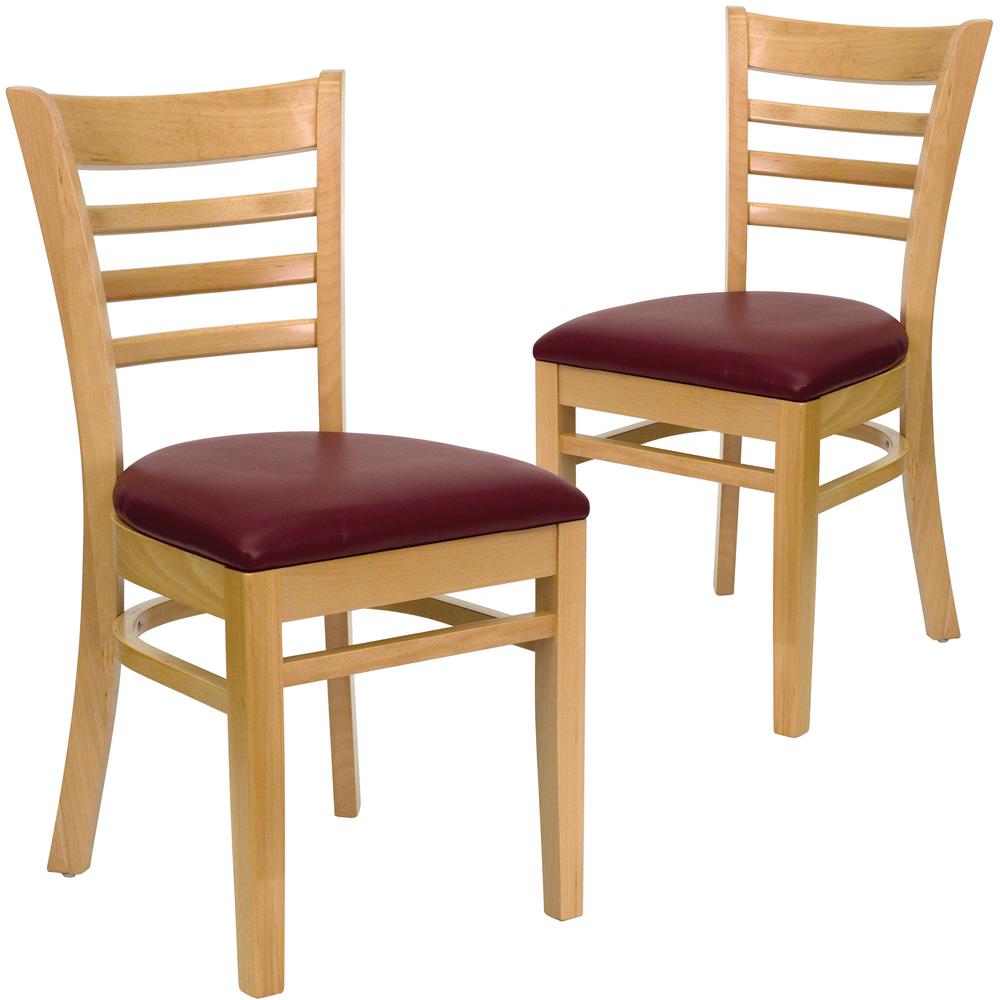 Carnegy Avenue Burgundy Vinyl Seat/Natural Wood Frame Restaurant Chairs ...