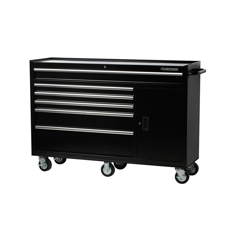 Husky 44 In W 12 Drawer Deep Combination Tool Chest And Rolling Cabinet Set In Matte Red With Extended Side Table Hotc4412bn1s The Home Depot