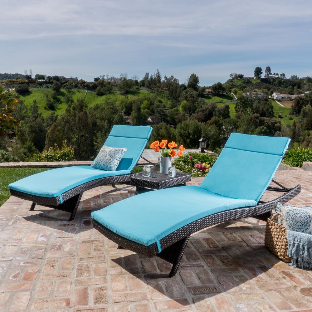 Salem Multi-Brown 5-Piece Wicker Outdoor Chaise Lounge with Blue