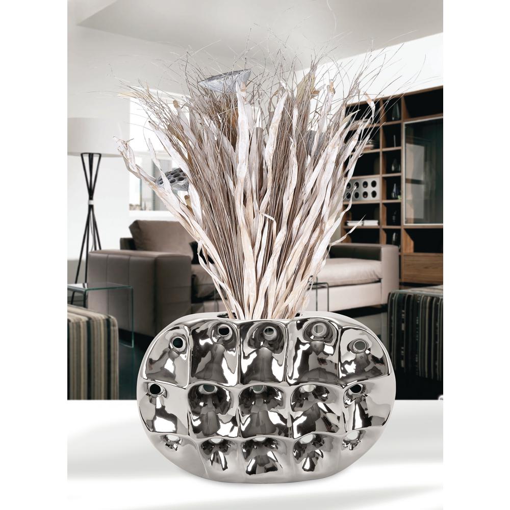 11 in. Ceramic GeometricMolded Decorative Vase in Silver71667 The