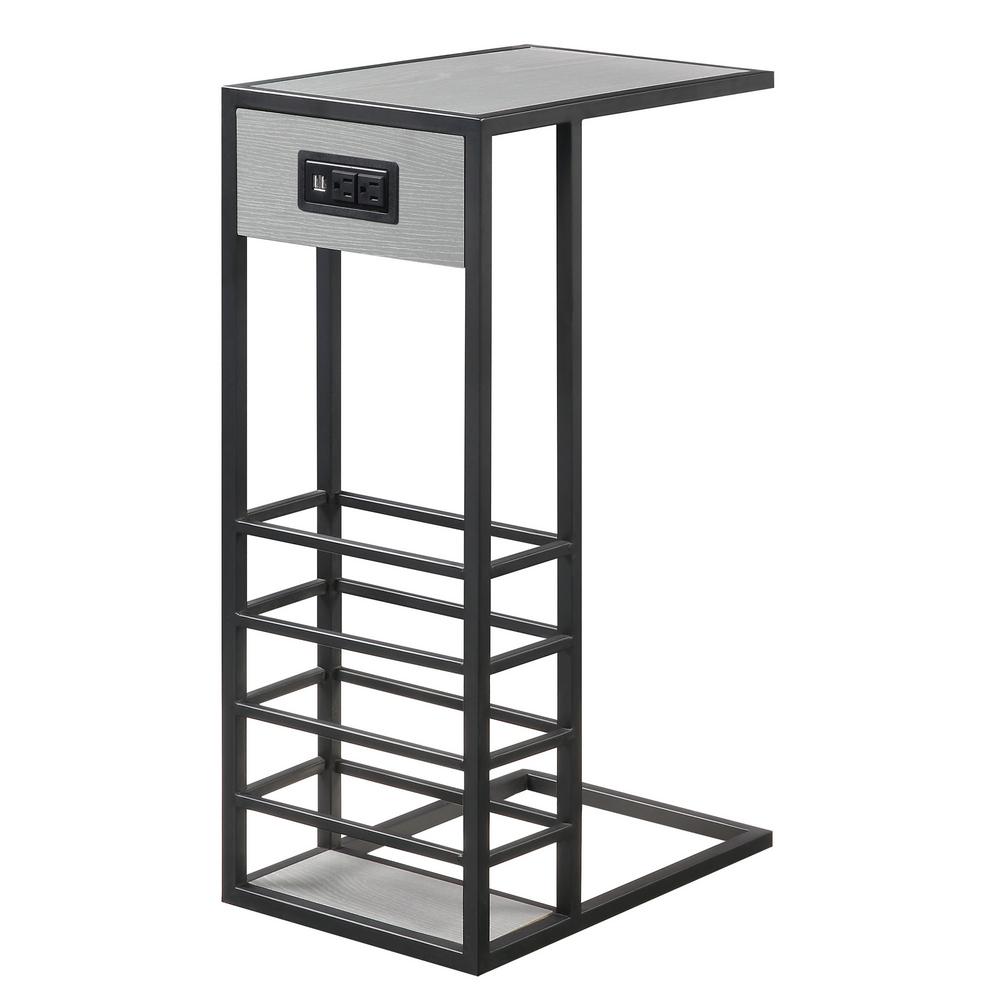 Loft Lyfe Javion Grey Black End Table With Magazine Holder 2 Usb