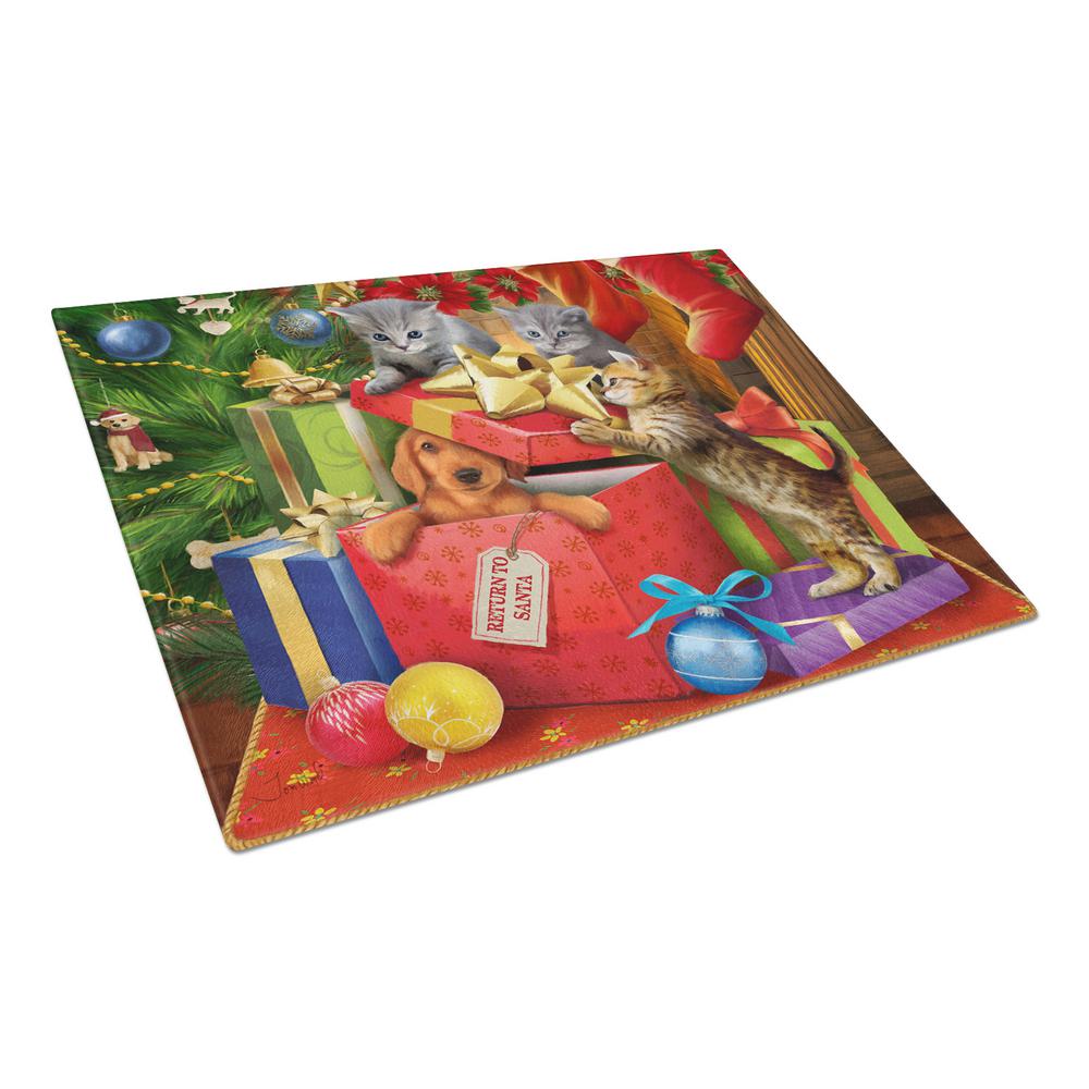 Carolines Treasures Kittens Return Puppy to Santa Claus Tempered Glass Large Cutting Board, Multi-Color