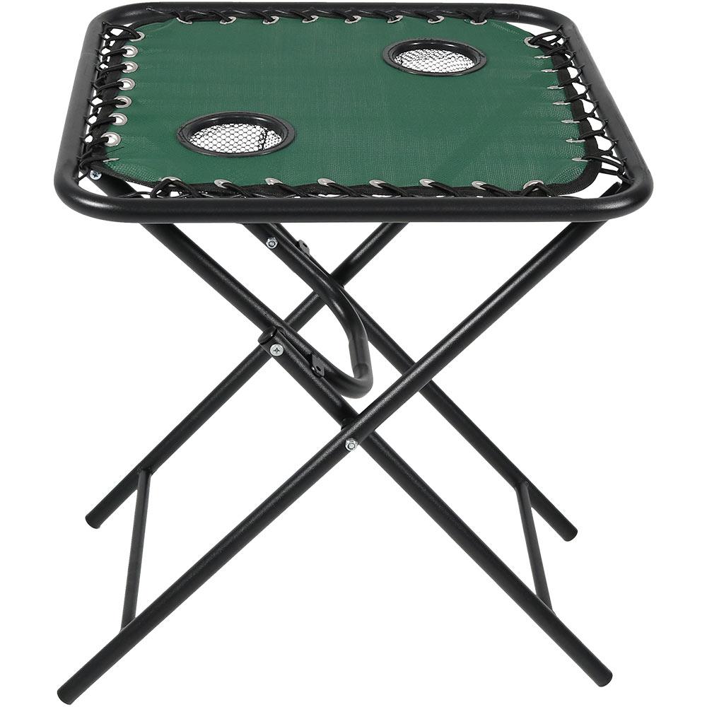 Forest Green Folding Outdoor Sling Side Table With Drink Holders Forest Green Folding Outdoor Sling Side Table With Drink Holders