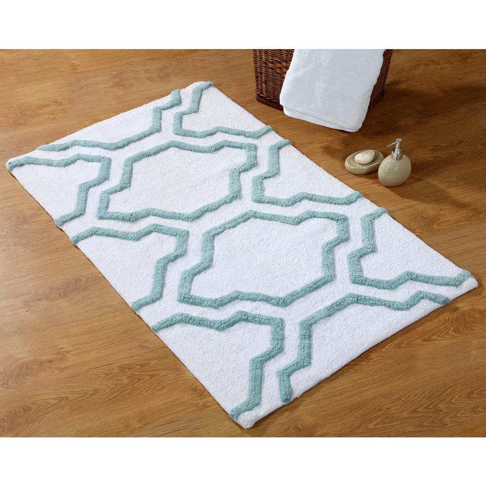 Saffron Fabs 36 In X 24 In Bath Rug In White Arctic Blue Sfbr1167 The Home Depot