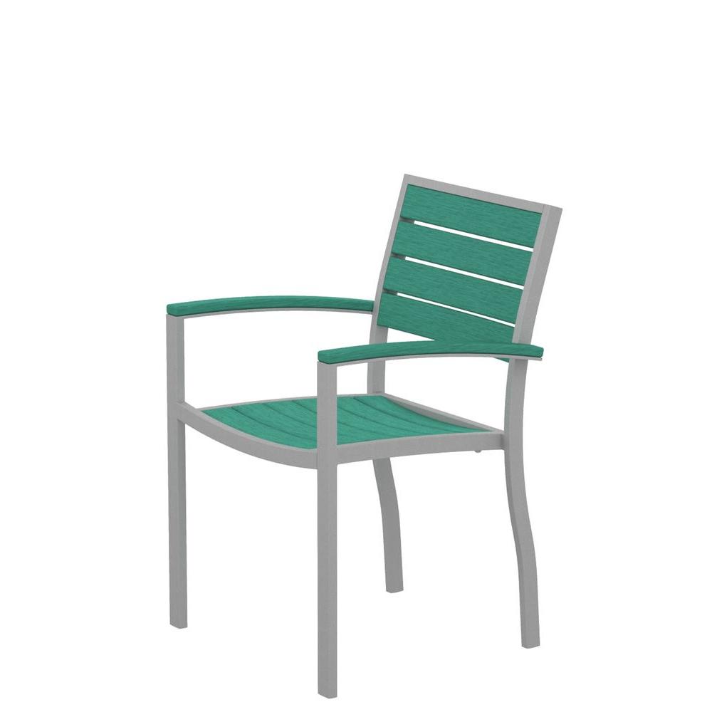 Polywood Euro Textured Silver Patio Dining Arm Chair With Aruba Slats Polywood Euro Textured Silver Patio Dining Arm Chair With Aruba Slats