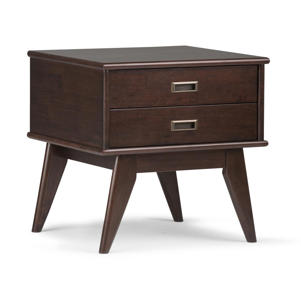 Simpli Home Draper Mid Century Medium Auburn Brown Storage Side Table