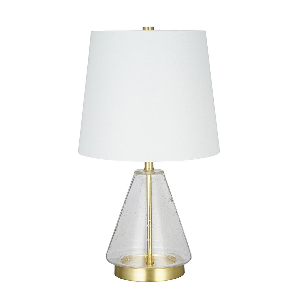 Cresswell 17 5 In Clear Seeded Glass With Antique Brass Accents Table Lamp