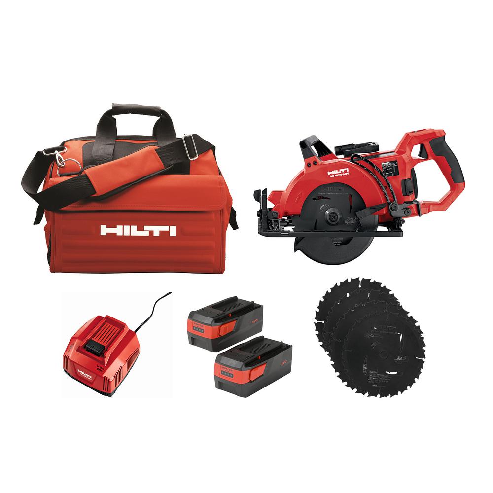 Hilti Sc 60w A 7 1 4 In 36 Volt Cordless Brushless Worm Drive Circular Saw Kit With Li Ion Battery Pack Spx Blades And More 3603985 The Home Depot