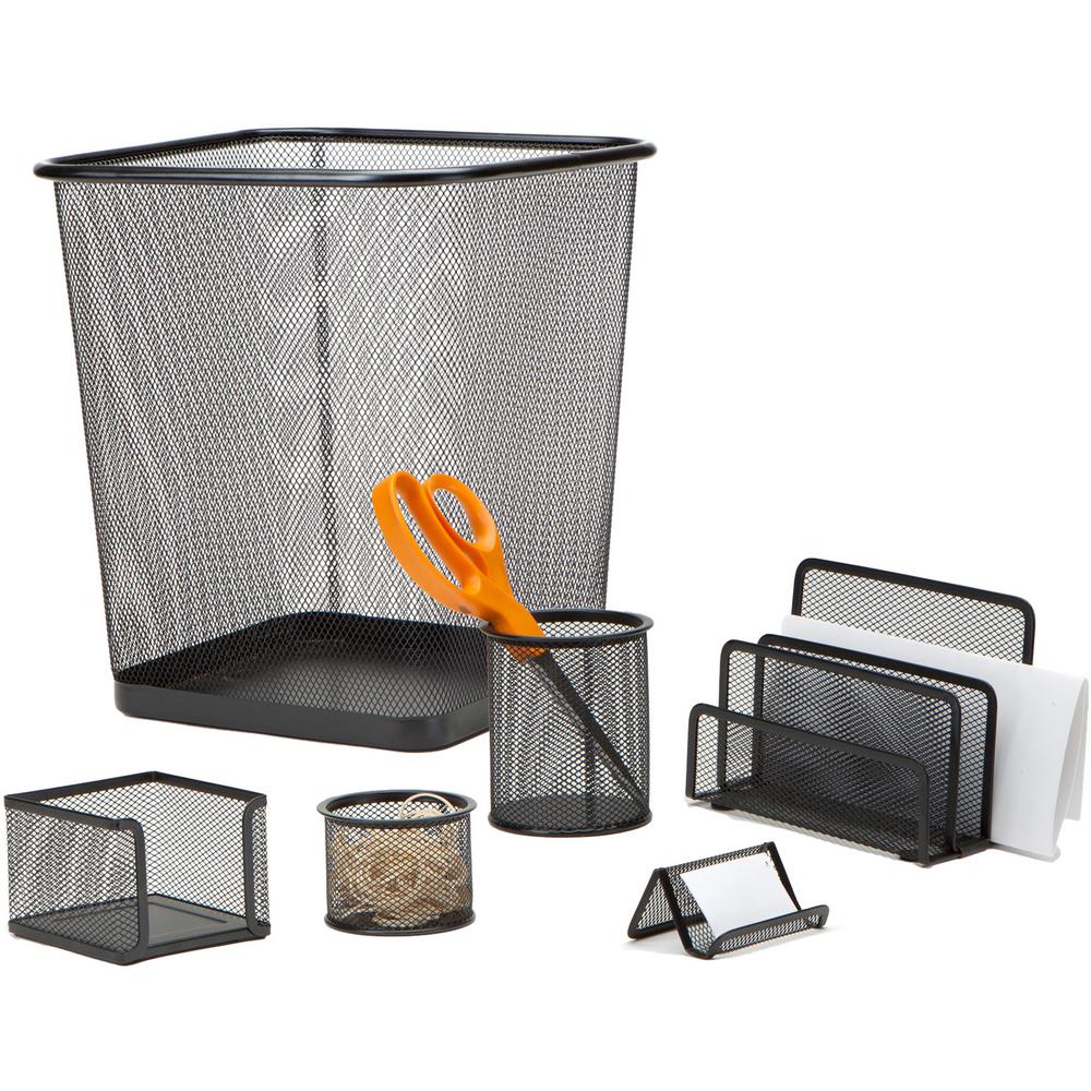 Mind Reader Metal Mesh Desk Organizer Set With Trash Can In Black