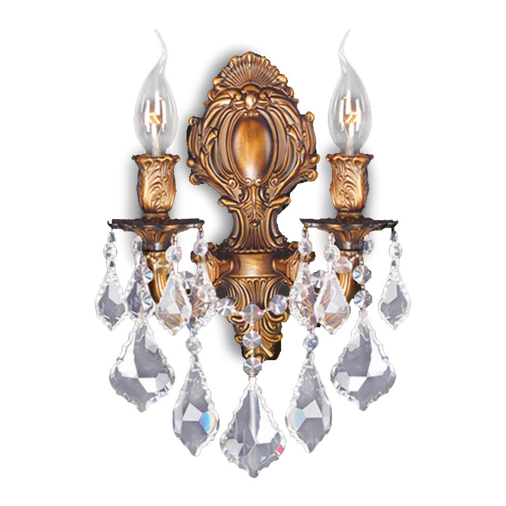 Worldwide Lighting Versailles 2 Light French Gold Finish With Clear Crystal Medium Wall Sconce Worldwide Lighting Versailles 2 Light French Gold Finish With Clear Crystal Medium Wall Sconce