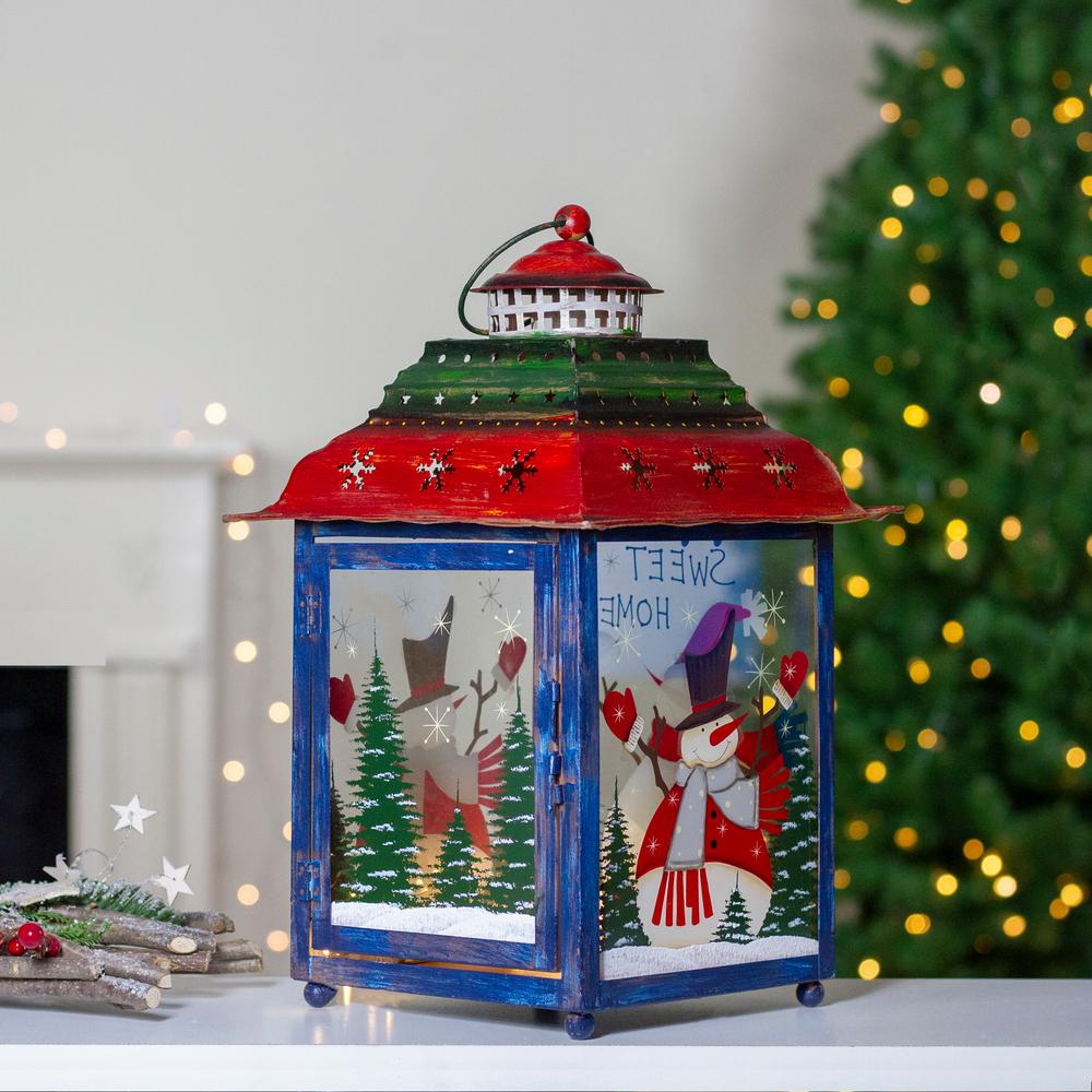 Northlight 15 In Red Green And Blue Snowman Christmas Candle Lantern 33912035 The Home Depot