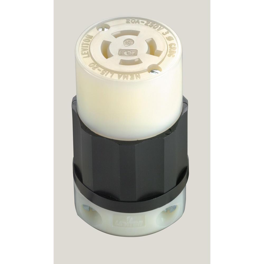 Leviton 20 Amp 250-volt Locking Grounding Connector Black White-2423