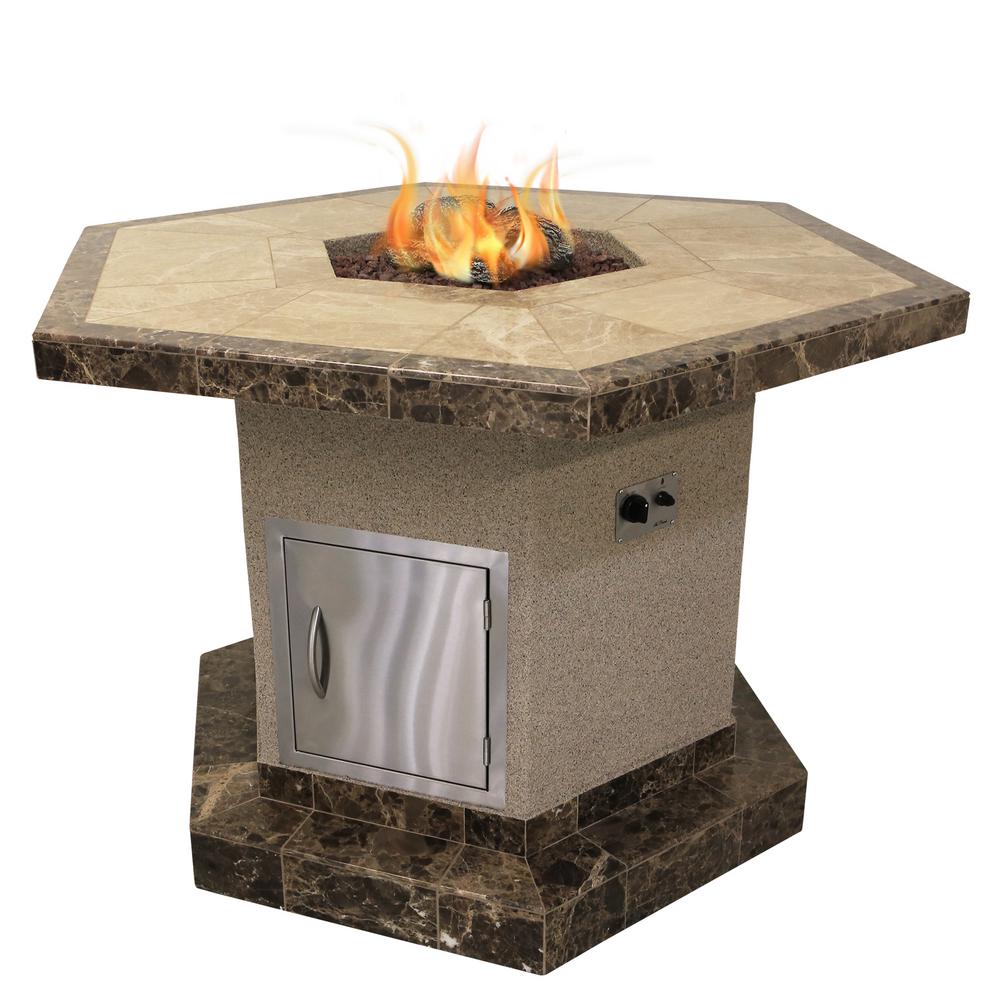 Cal Flame Stucco and Tile Dining Height Square Propane Gas Fire Pit with Log Set... by Cal Flame