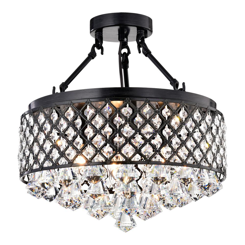 Edvivi 4 Light Antique Black Semi Flush Mount Beaded Crystal Chandelier