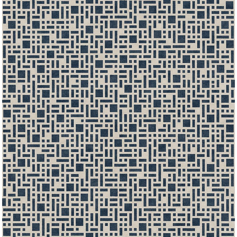 A-Street 56.4 sq. ft. Bento Indigo Geometric Wallpaper