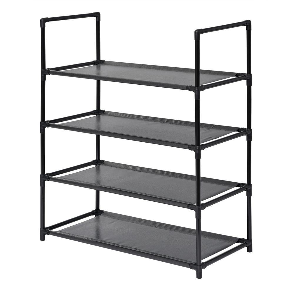 Muscle Rack 12 Pair Black 4 Tier Shoe Storage Rack Sr4l Blk The Home Depot