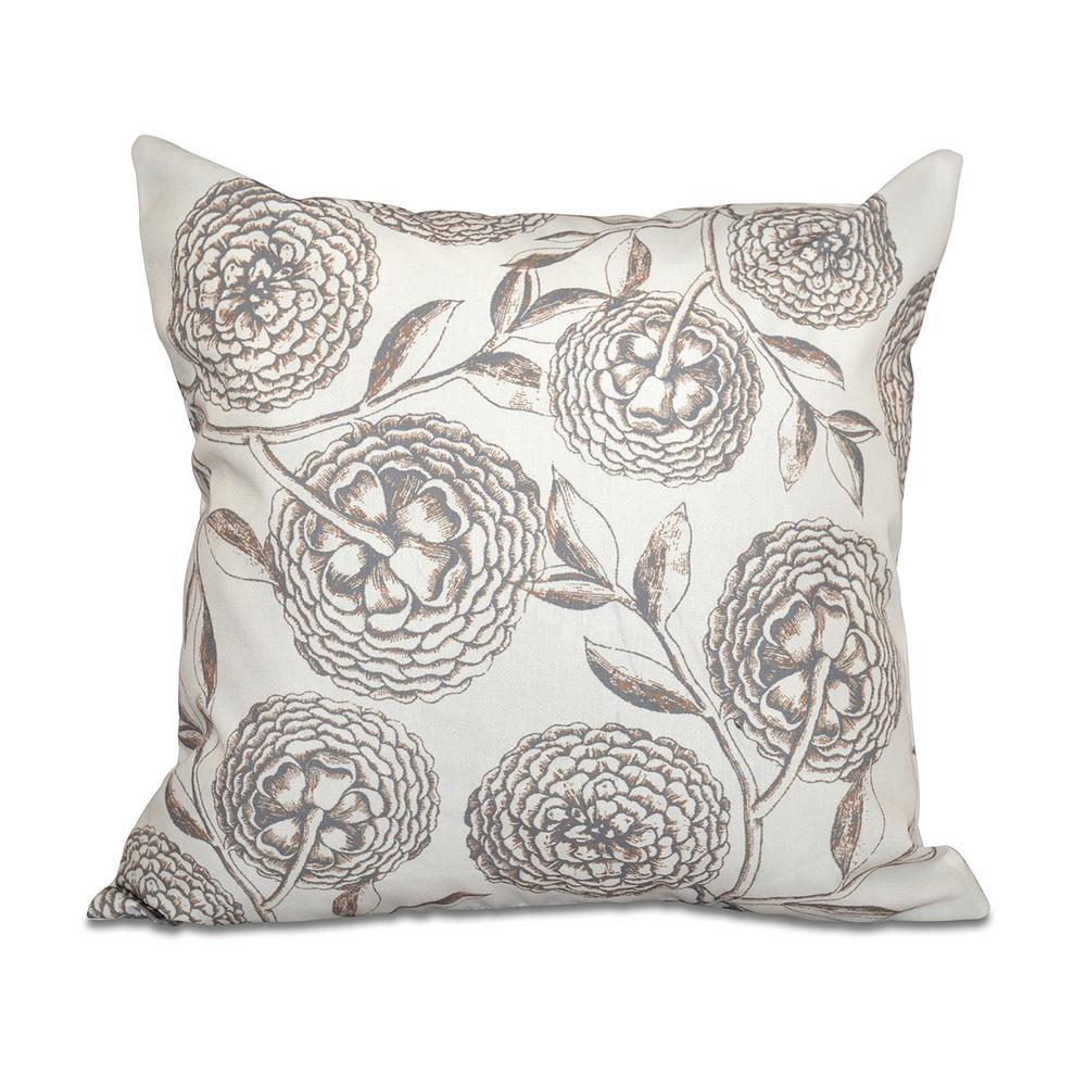 16 x 16-inch, Antique Flowers, Floral Print Pillow, Taupe (Beige ...
