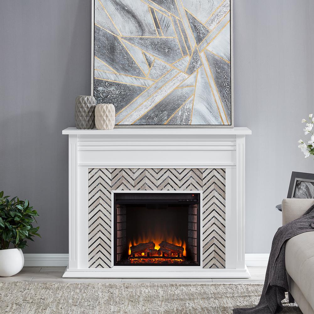 White Adjustable Thermostat Freestanding Electric Fireplaces