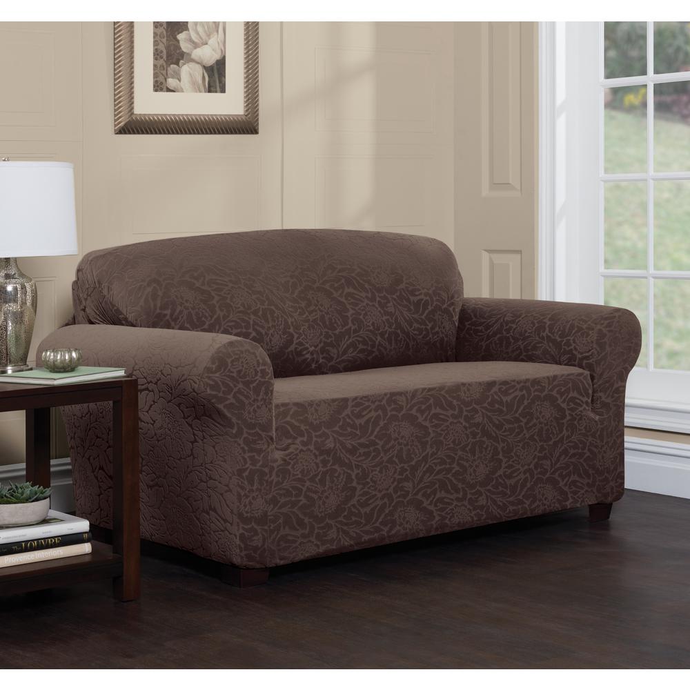 Stretch Sensations Stretch Floral Loveseat Slipcover 9587lovchocolate The Home Depot