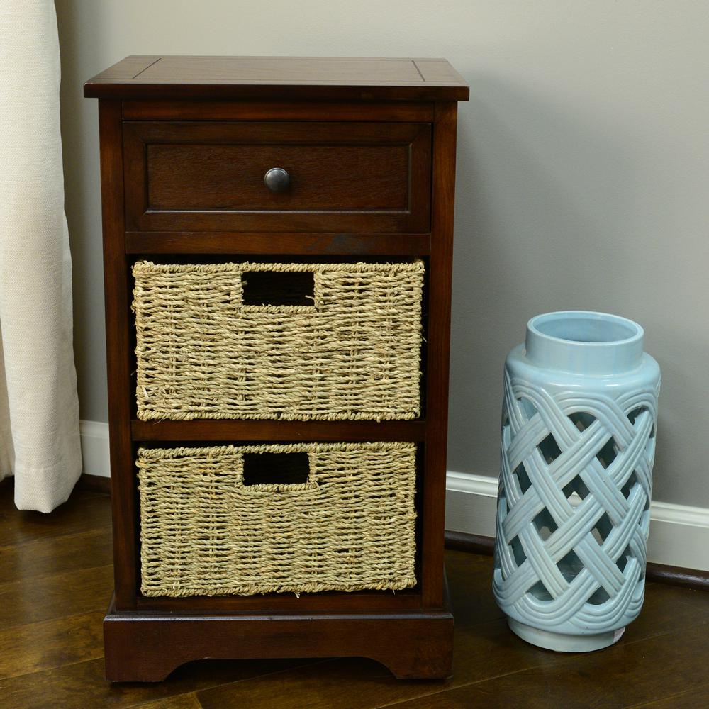 Decor Therapy Urban Farmhouse Walnut 3 Drawer Basket End Table