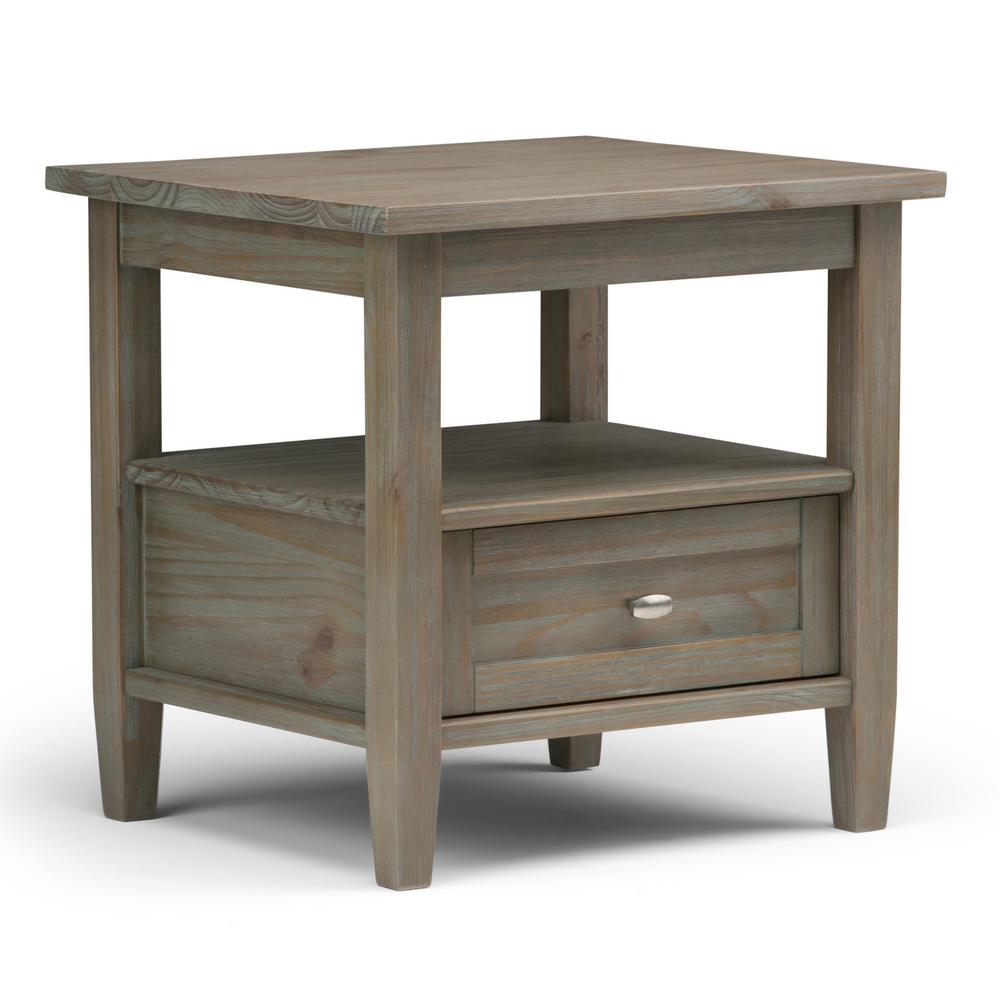 Simpli Home Warm Shaker Solid Wood 20 In Wide Rustic End Side Table Wide Rustic End Side Table In Distressed Grey