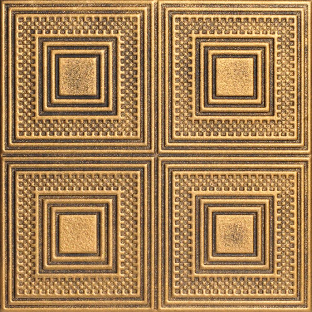 A La Maison Ceilings Nested Squares 1 6 Ft X 1 6 Ft Foam Glue Up Ceiling Tile In Antique Gold