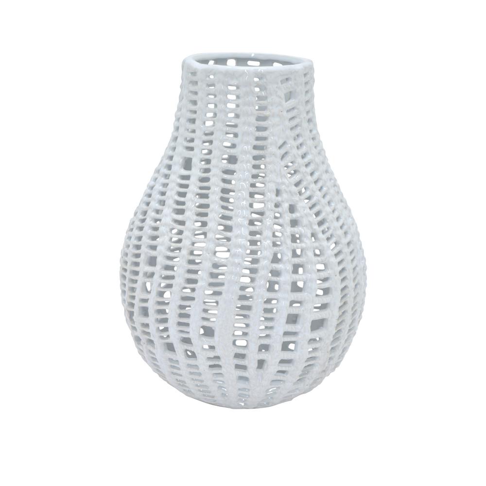 Three Hands Decorative White Ceramic Pierced Vase With Glossy 94450 Three Hands Decorative White Ceramic Pierced Vase With Glossy