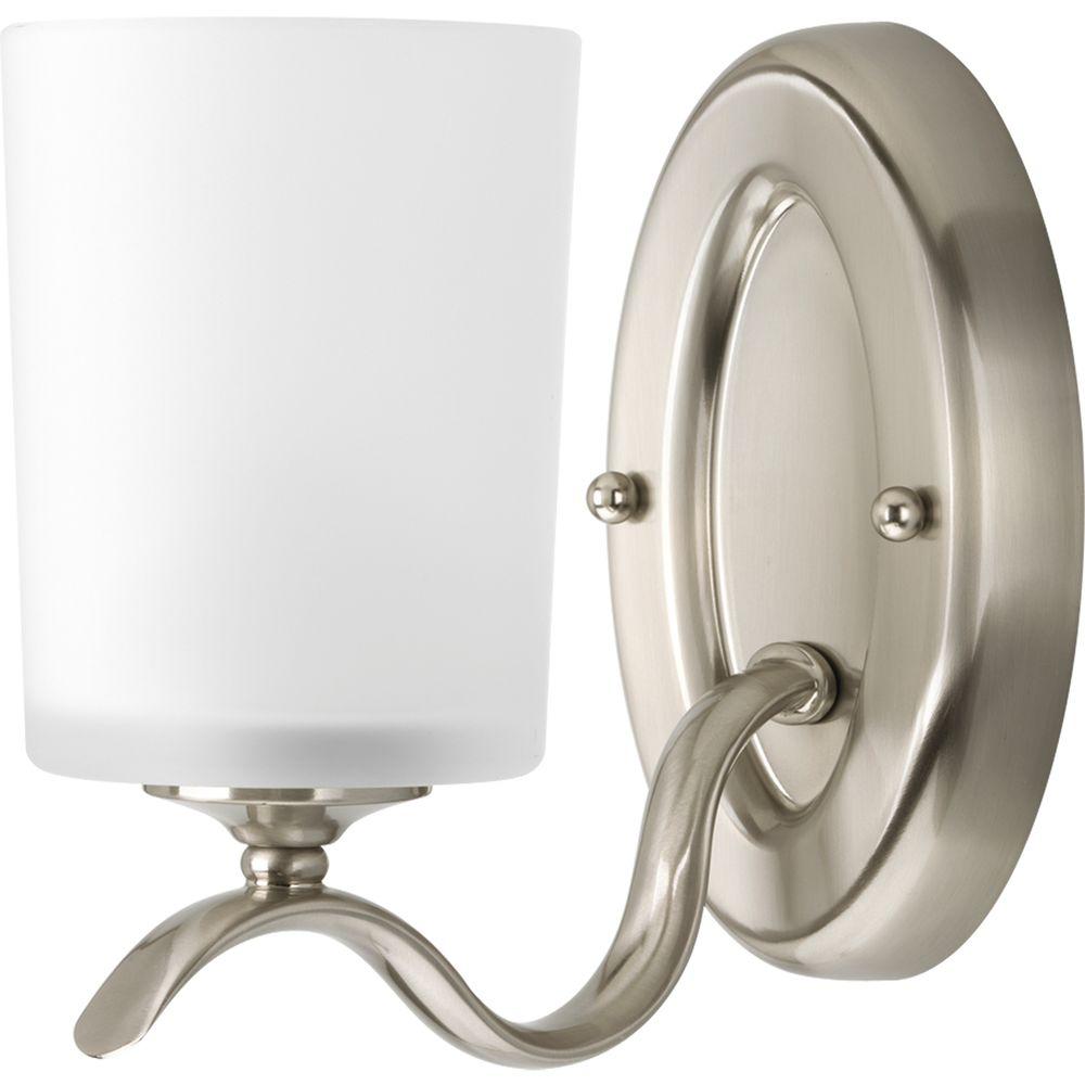 Progress Lighting Inspire Collection 1 Light Brushed Nickel Bath Progress Lighting Inspire Collection 1 Light Brushed Nickel Bath Sconce With Etched Glass Shade