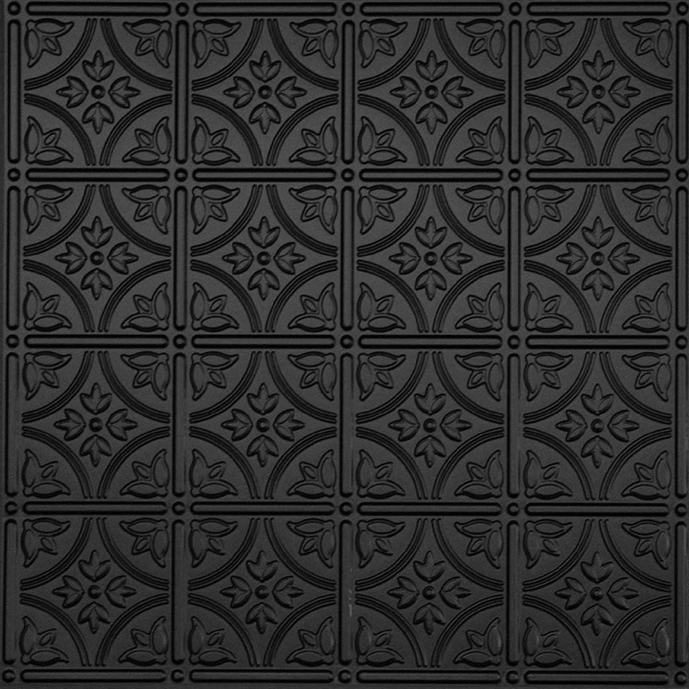 Dimensions 2 Ft X 2 Ft Matte Black Tin Ceiling Tile For Refacing In T Grid Systems