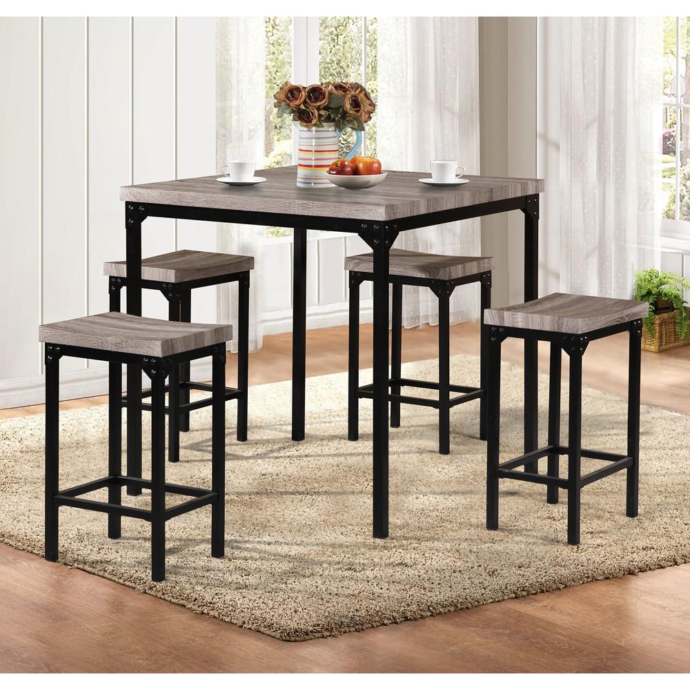 Benzara Brown And Black 4 Stool With A Table Dining Set Bm167129 The Home Depot