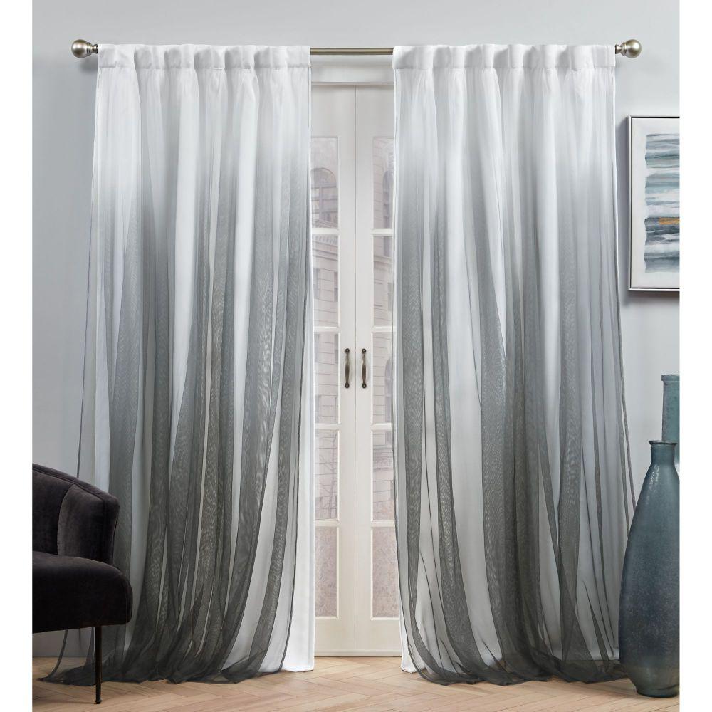 Unbranded Crescendo Black Blackout Hidden Tab Top Curtain Panel 54 In W X 84 L 2 Panels Eh8462 04 84h The Home Depot Unbranded Crescendo Black Blackout