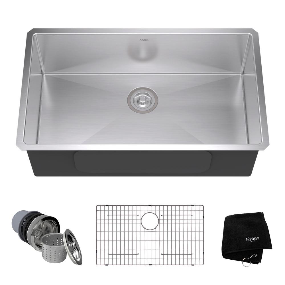KRAUS Undermount Stainless Steel 30 in. Single Bowl Kitchen Sink Kit