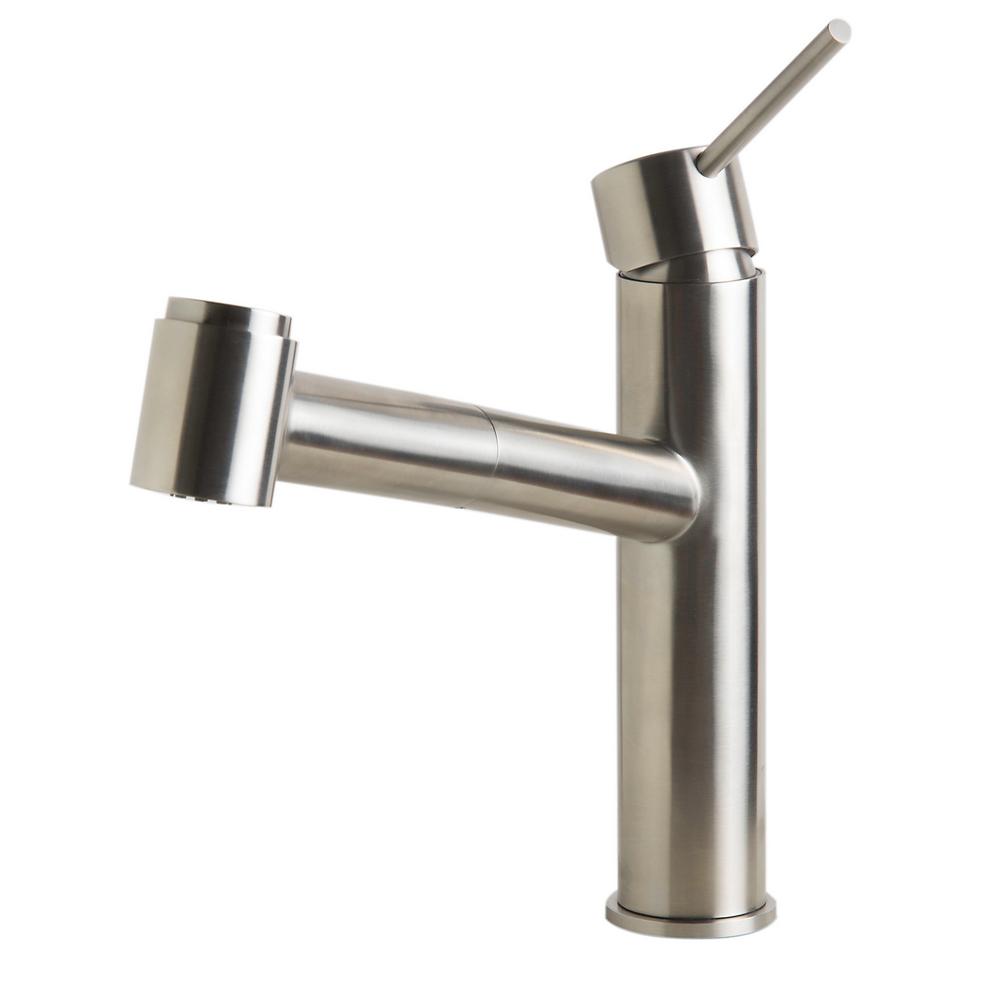 Alfi Brand Single Handle Pull Out Sprayer Kitchen Faucet In Brushed Stainless Steel