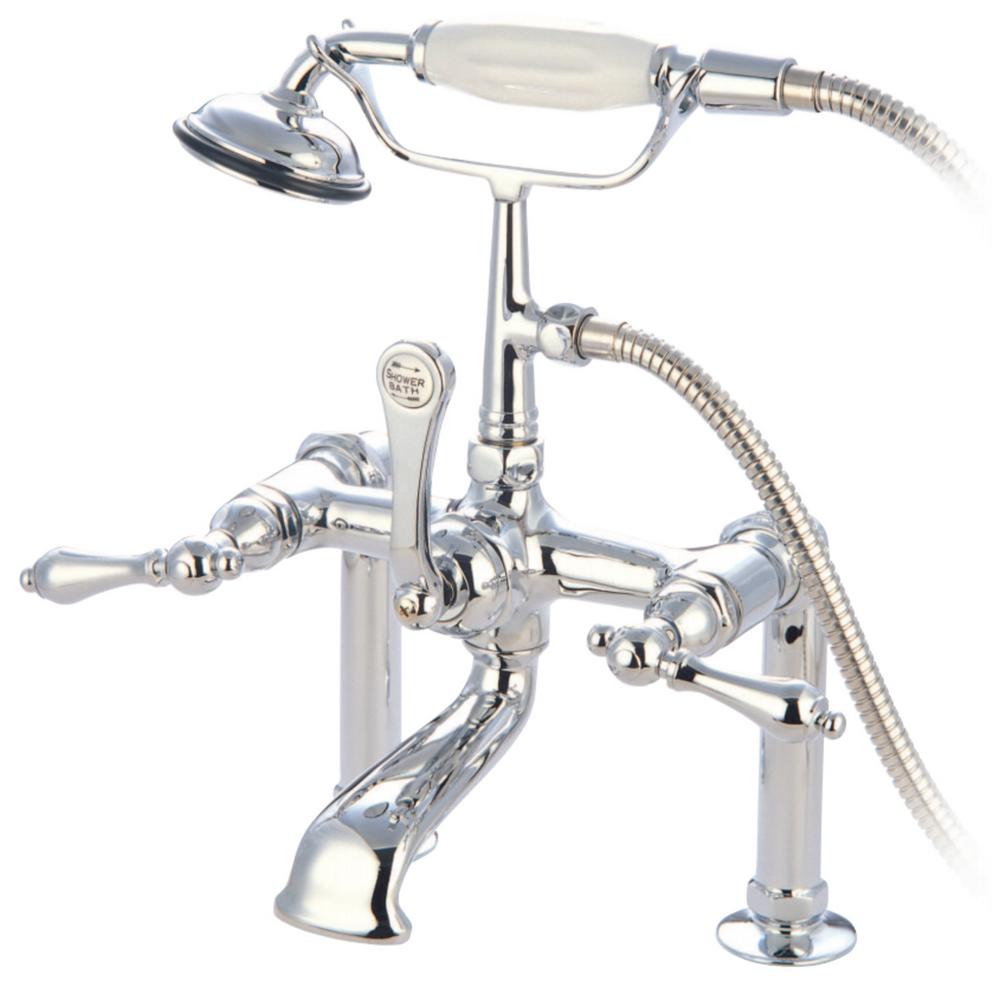 Kingston Brass Traditional 3 Handle Deck Mount High Risers Claw Foot Tub Faucet With Handshower 4164