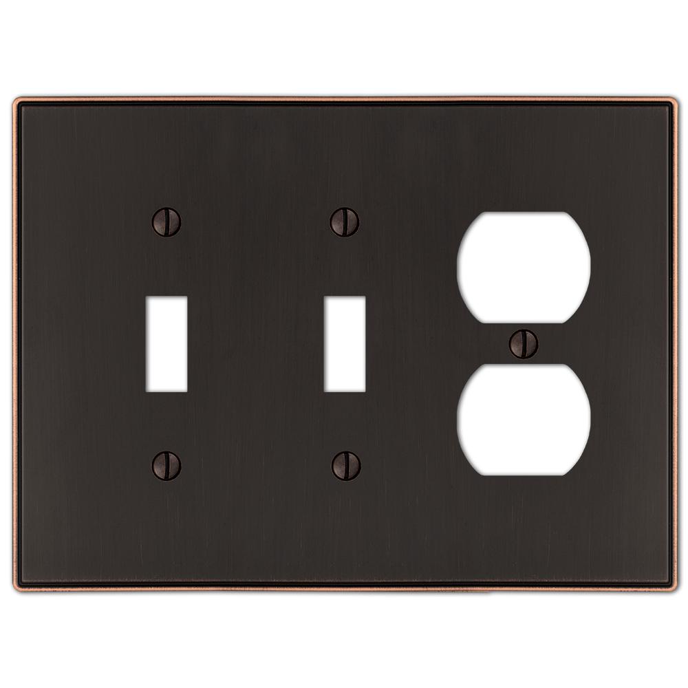 AMERELLE Ansley 3 Gang 2Toggle and 1Duplex Metal Wall Plate Aged