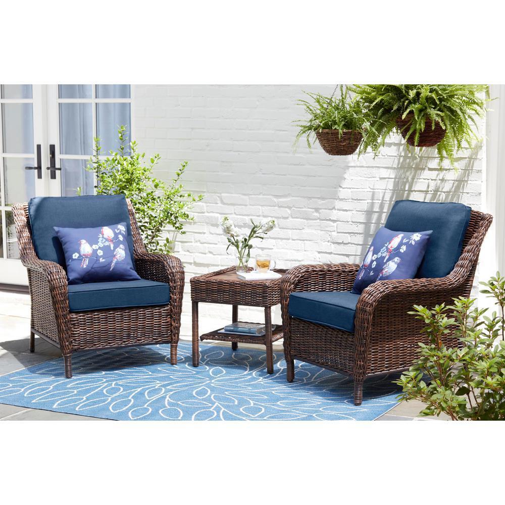 Hampton Bay Cambridge Brown 3Piece Wicker Outdoor Bistro Set with Blue