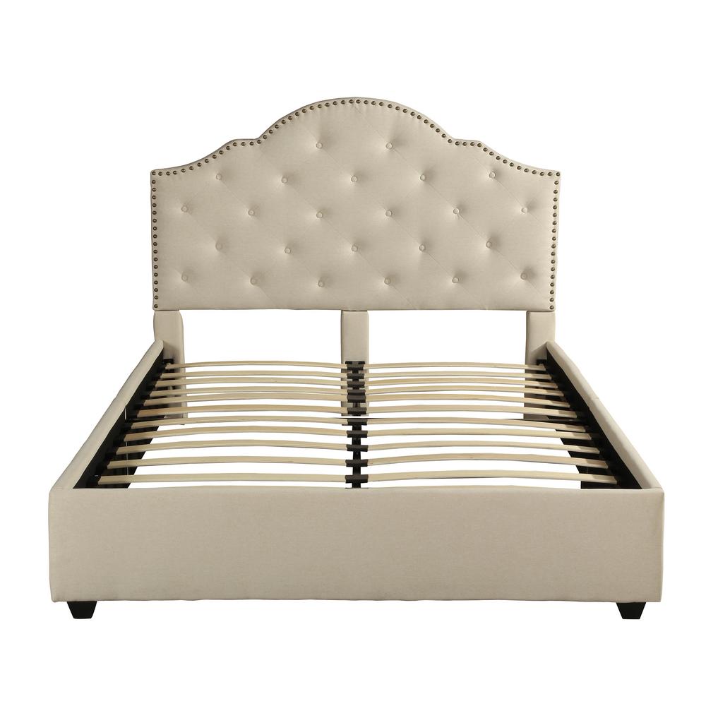 Noble House Cordeaux QueenSize Beige Fully Upholstered Bed Frame with