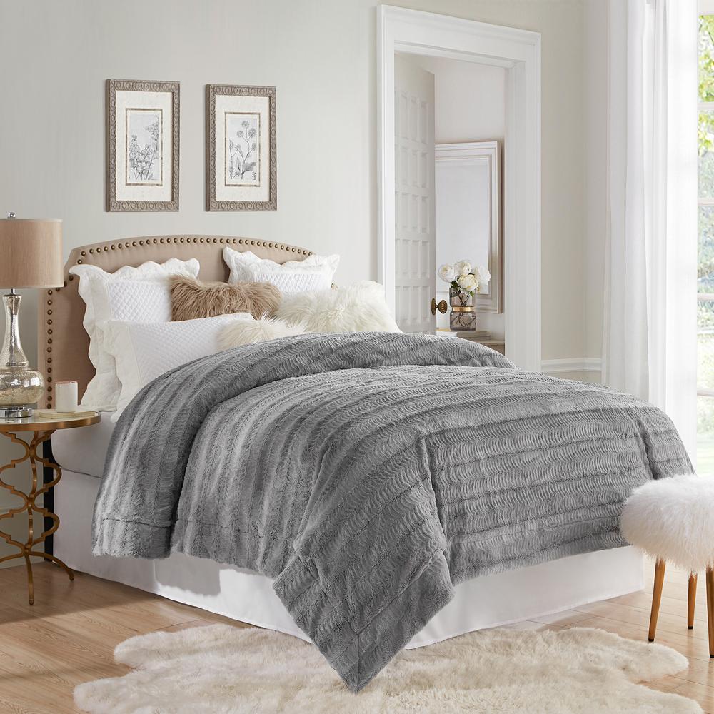 Swift Home Stylish Grey Embossed Faux Fur Reverse To Micomink King