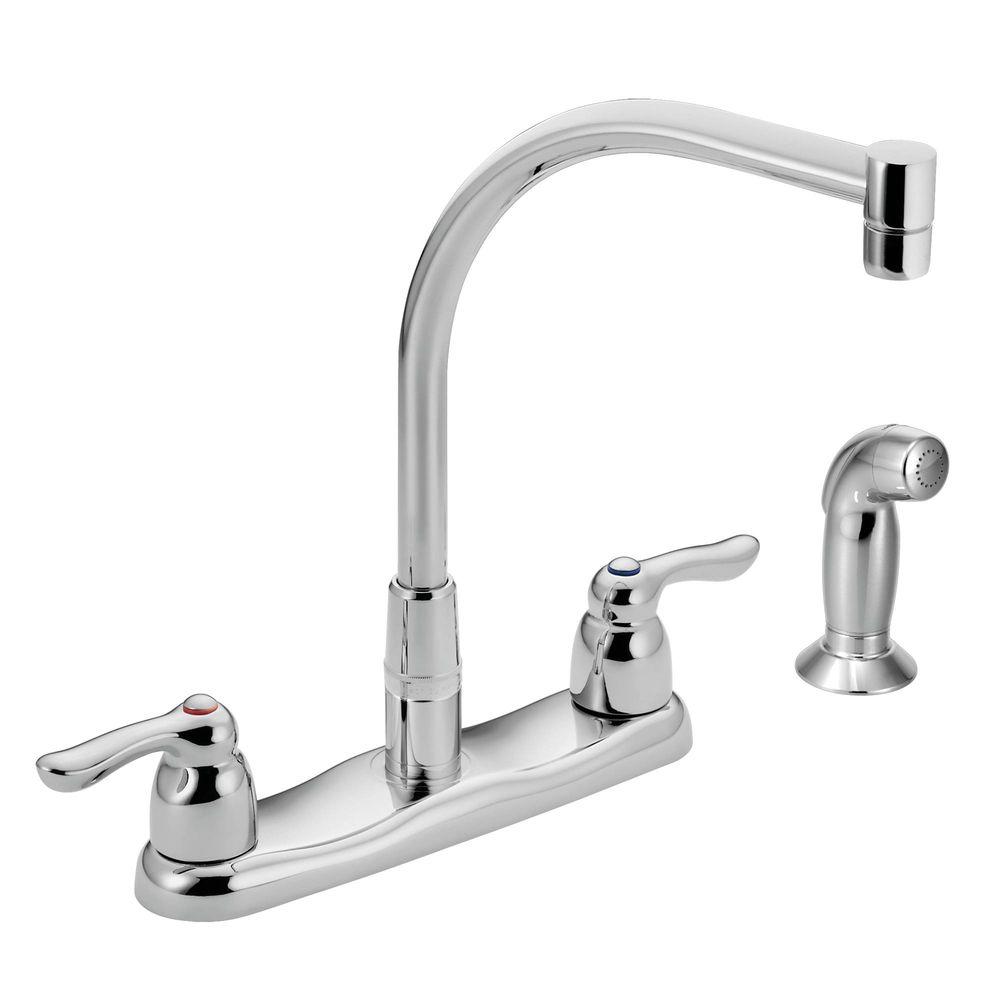 MOEN Commercial 2 Handle Side Sprayer Kitchen Faucet In Chrome