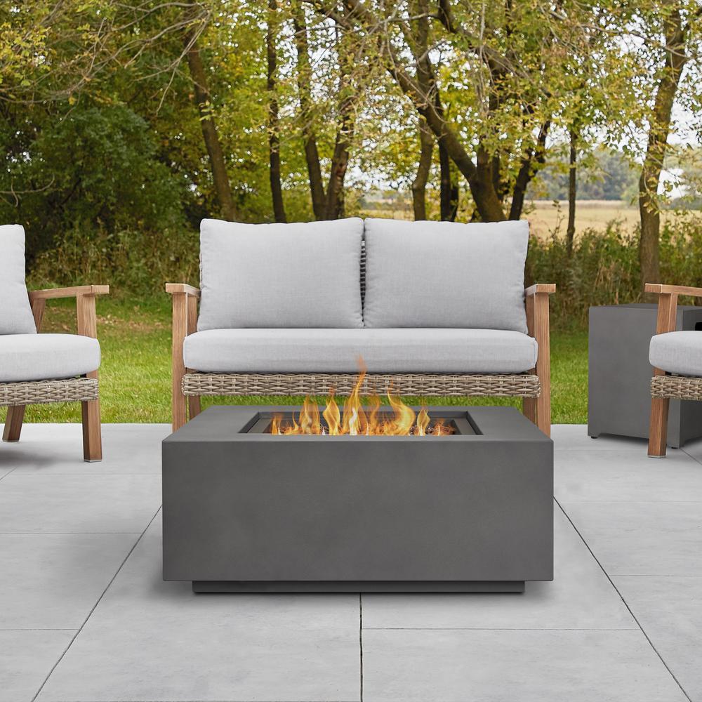 Aegean Square Fire Table with NG Conversion Weather Slate - Real Flame: Steel Lid, Lava Rock, Protective Cover